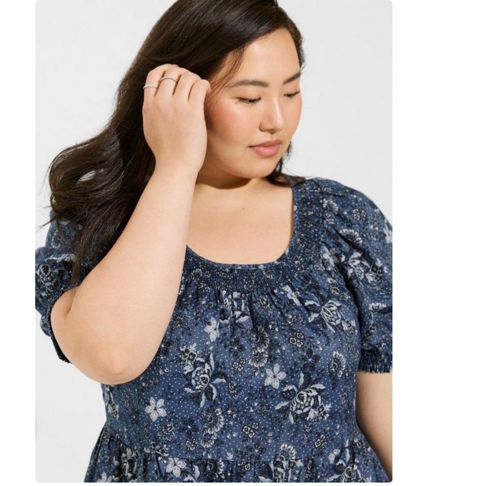 Torrid Chambray Puff Sleeve Smocked Dress - Picture 3 of 14